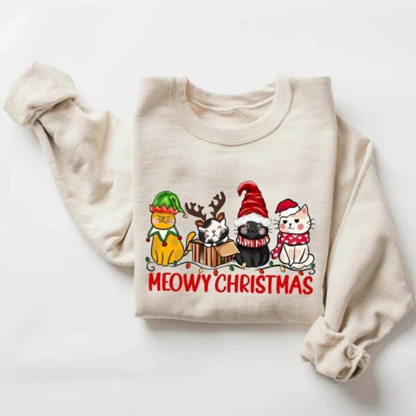 Meowy Christmas Sweatshirt Happy Cat Year Shirt Funny Christmas Cat Shirt