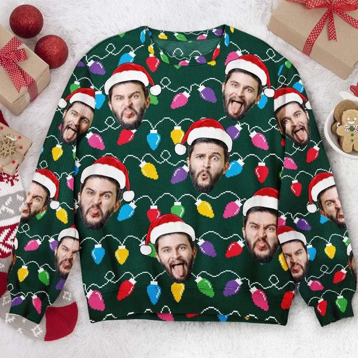 Personalized Photo Family Ugly Sweater, Custom Christmas Sweater Funny Xmas Leds