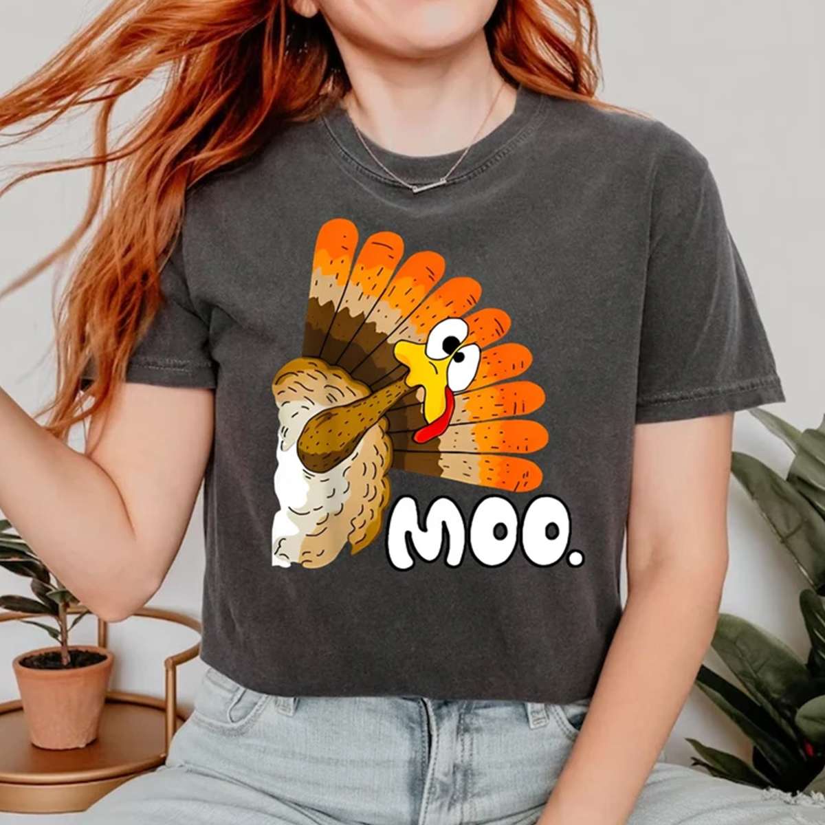 Thanksgiving Turkey Shirt, Cute Turkey Shirt, Turkey Moo Shirt, Happy Thanksgiving Shirt