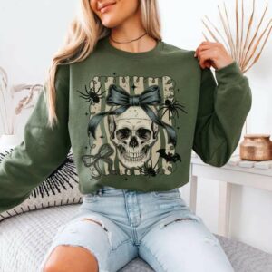Skull Coquette Skull Sweatshirt, Halloween Skull Sweatshirt