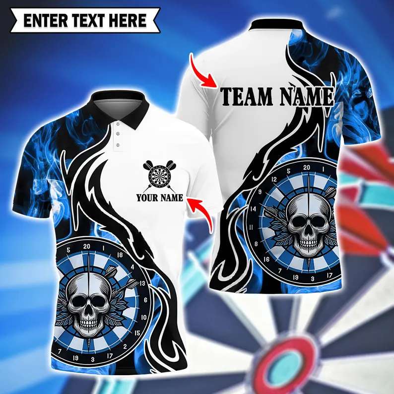 Dart Skull Smoke Multicolor Option Customized Name Team Name 3D Polo Shirt