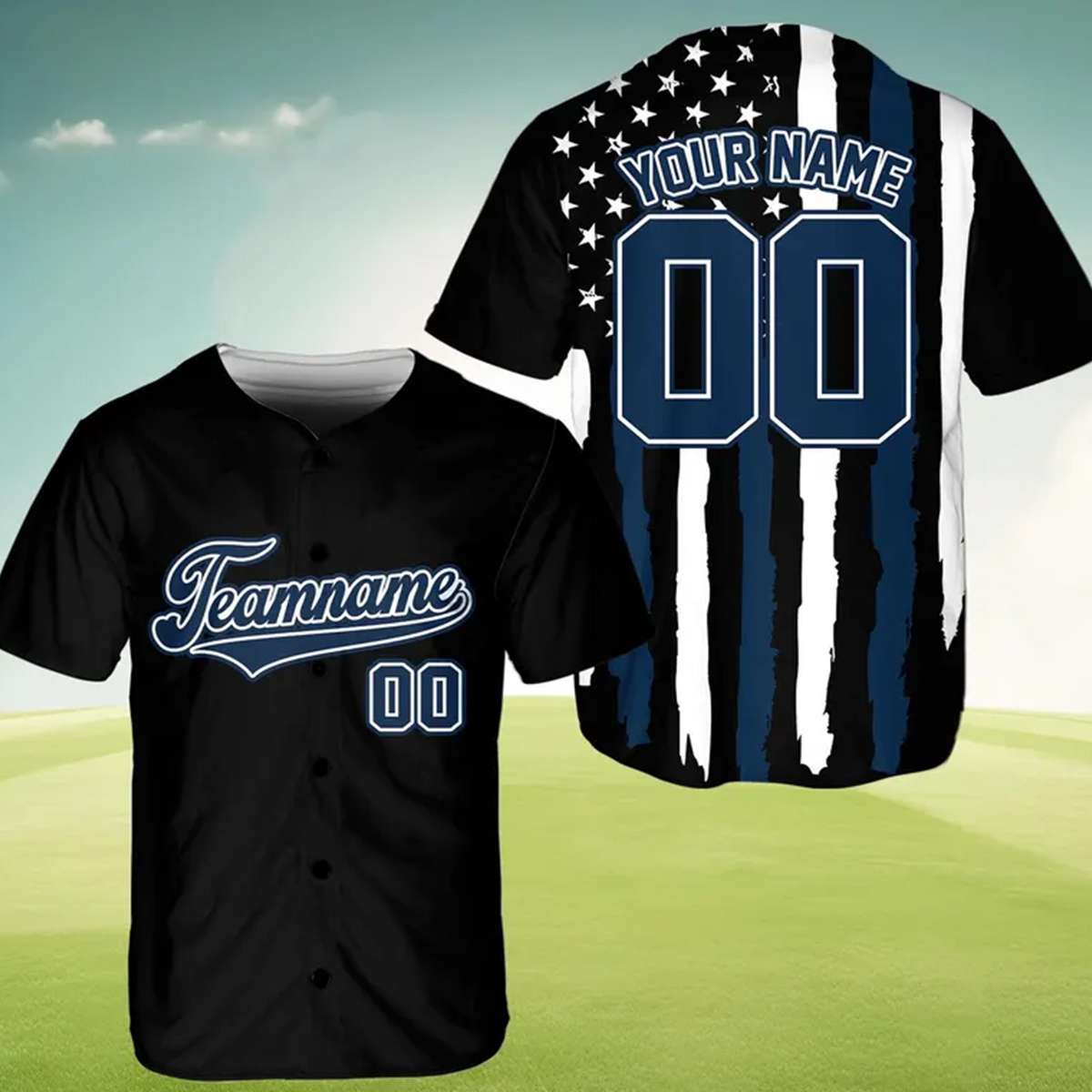 Personalized Baseball Jersey, Custom 3D American Flag with Your Team Name & Number