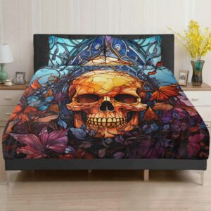 Gothic Skull Bed Cover, Hooded Skull Pillow Cover, Dark Horror Duvet Cover, Evil Face Bedding Set