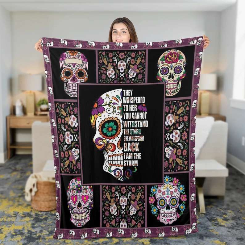 Sugar Skull Halloween Throw Blanket, Floral Skull Quilt Blanket, Day of the Dead, Halloween Home Decoration