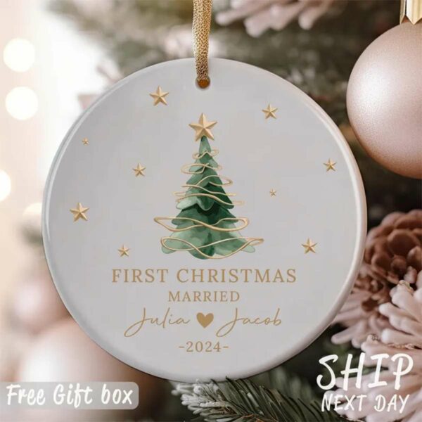 Christmas Party Gifts, Personalized First Christmas Ornament, Married Date Ornament, Merry Christmas Gifts, Christmas Tree Decor