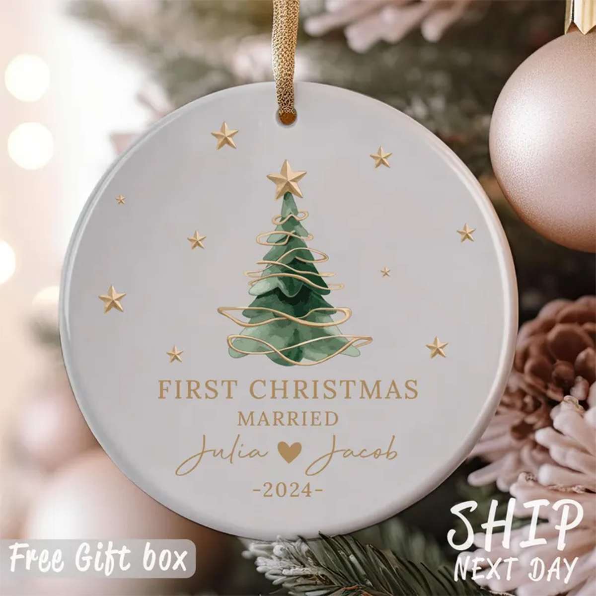 Christmas Party Gifts, Personalized First Christmas Ornament, Married Date Ornament, Merry Christmas Gifts, Christmas Tree Decor Christmas Party Gifts, Personalized First Christmas Ornament, Married Date Ornament, Merry Christmas Gifts, Christmas Tree Decor