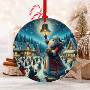 Santa Claus Round Ceramic, Christmas Ornament, Christmas Decoration, Holiday Gift Idea, Heirloom Keepsake