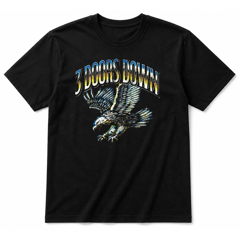 3 Doors Down Chrome Eagle Vintage Black T-Shirt 3 Doors Down Chrome Eagle Vintage Black T-Shirt