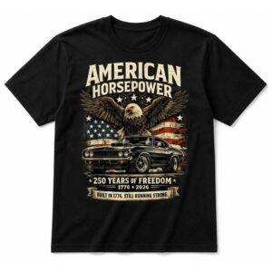 American Horsepower 250 Years of Freedom Muscle Car Black T-Shirt